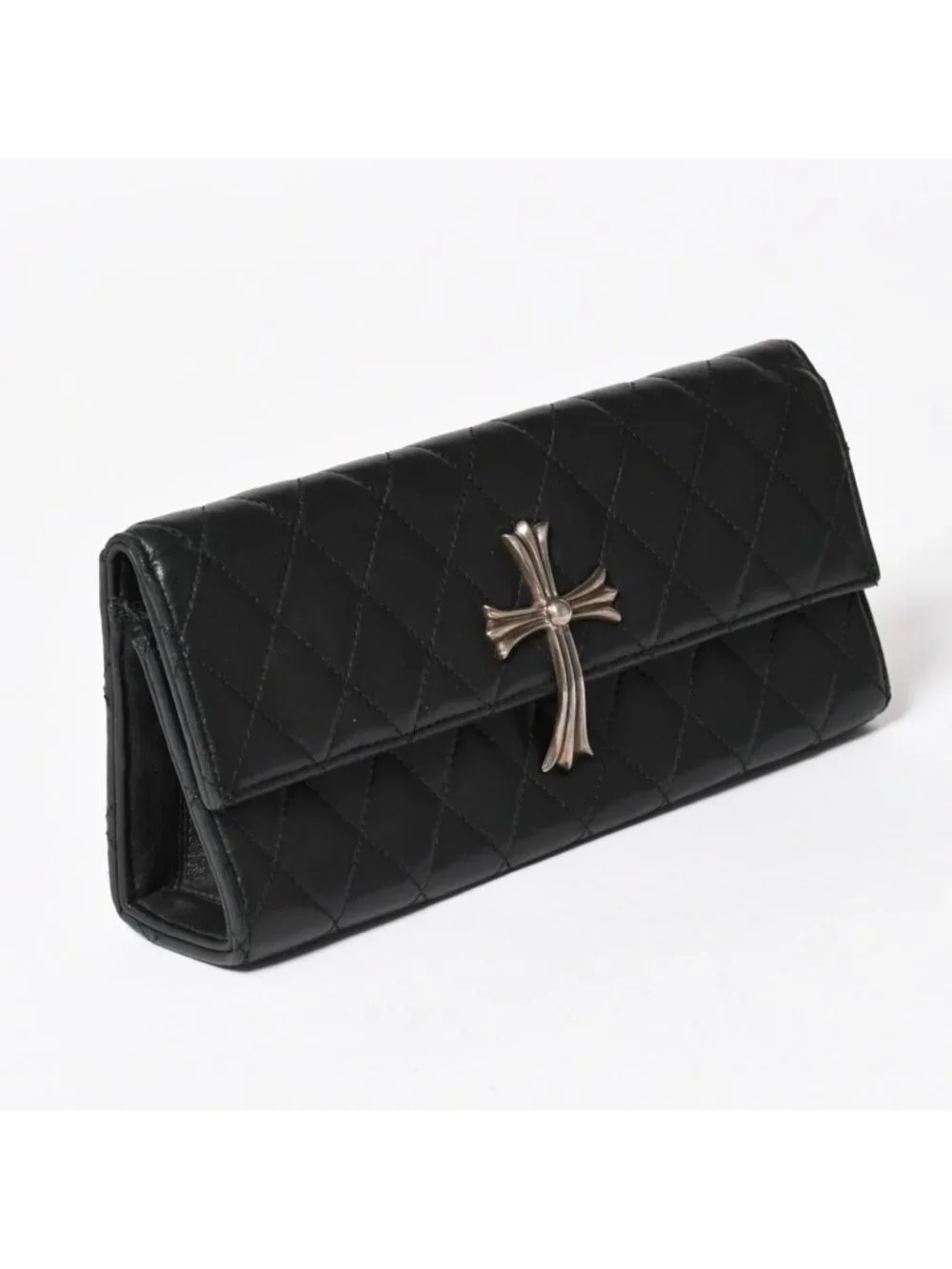 Chrome Hearts Dinner Clutch Large Cross Matelasse Lambskin Black
